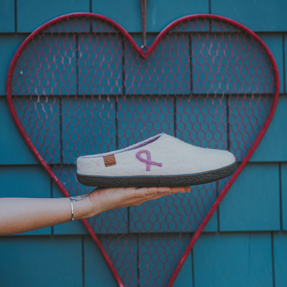 Tibet Wool Slipper | Breast Cancer Ribbon - White Mix