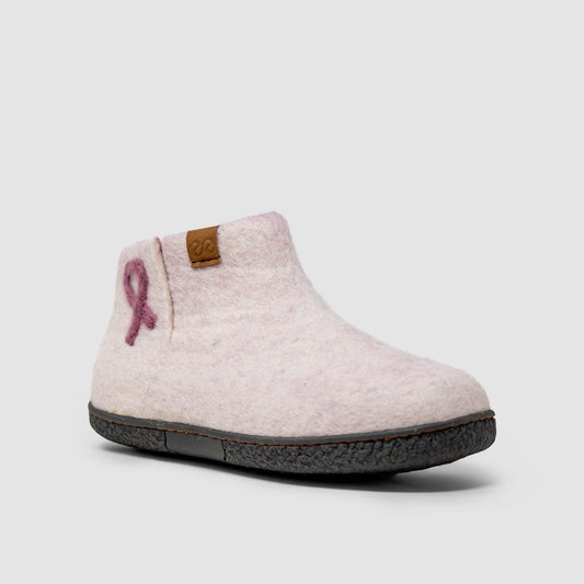 Nepal Wool Slipper | Breast Cancer Ribbon - White Mix