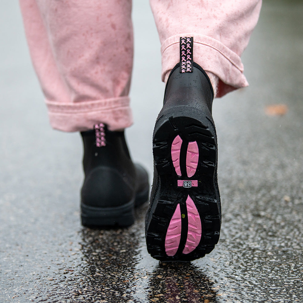 Sky Rubber Rain Boot | Breast Cancer Black - Pink