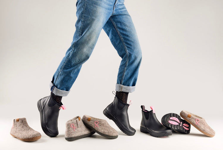 Breast Cancer Awareness slippers and rain boots with a portion of proceeds donated.