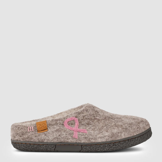Tibet Wool Slipper | Breast Cancer Ribbon - Grey