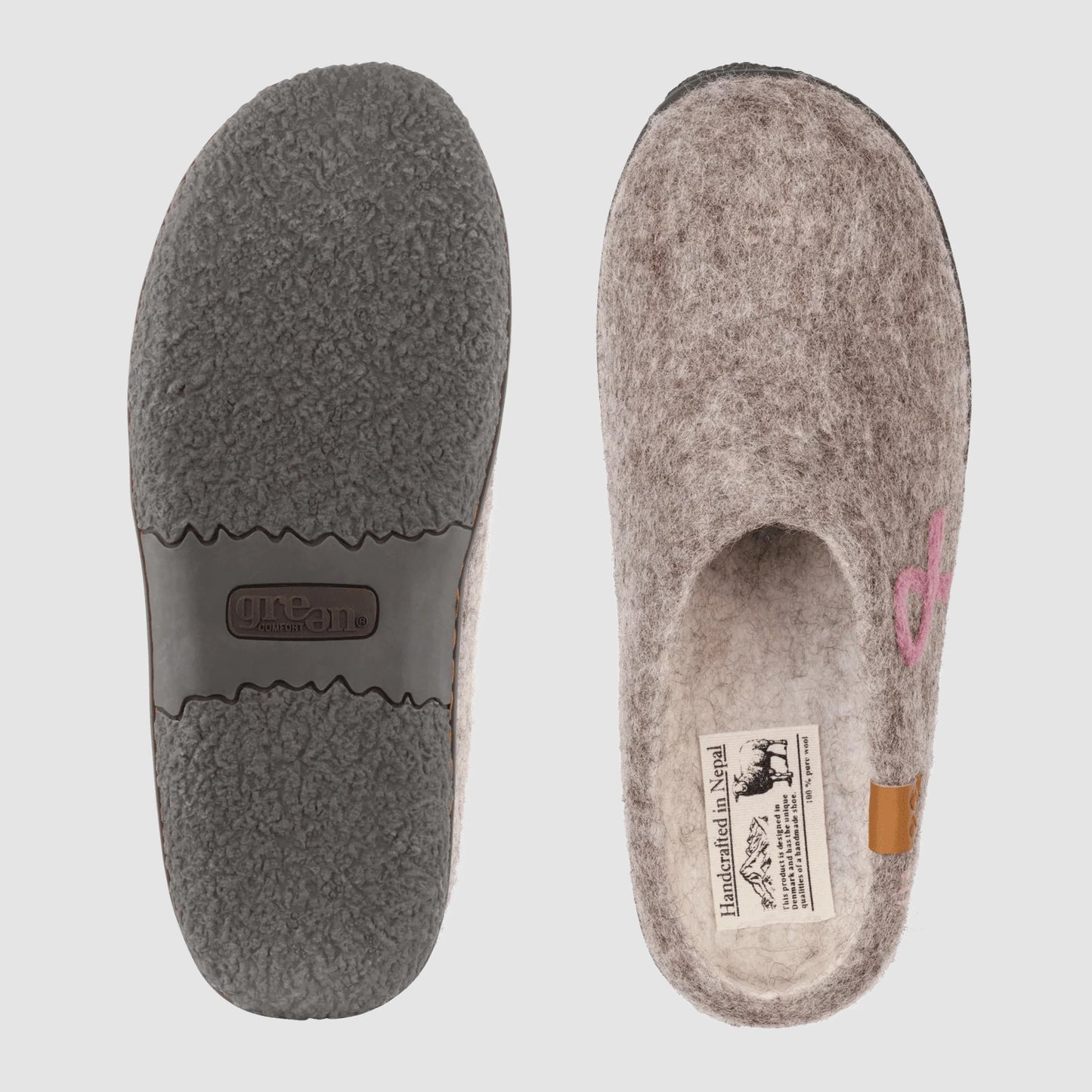 Tibet Wool Slipper | Breast Cancer Ribbon - Grey