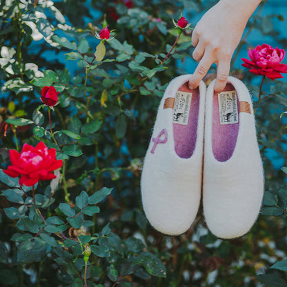 Tibet Wool Slipper | Breast Cancer Ribbon - White Mix