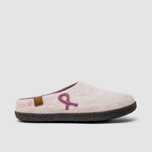 Tibet Wool Slipper | Breast Cancer Ribbon - White Mix