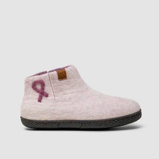Nepal Wool Slipper | Breast Cancer Ribbon - White Mix