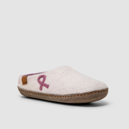 Makalu Wool Slipper | Breast Cancer Ribbon - White Mix