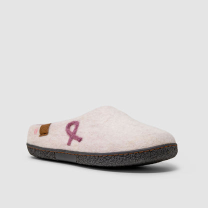 Tibet Wool Slipper | Breast Cancer Ribbon - White Mix