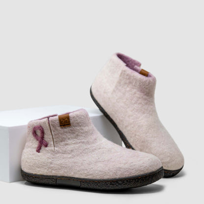 Nepal Wool Slipper | Breast Cancer Ribbon - White Mix