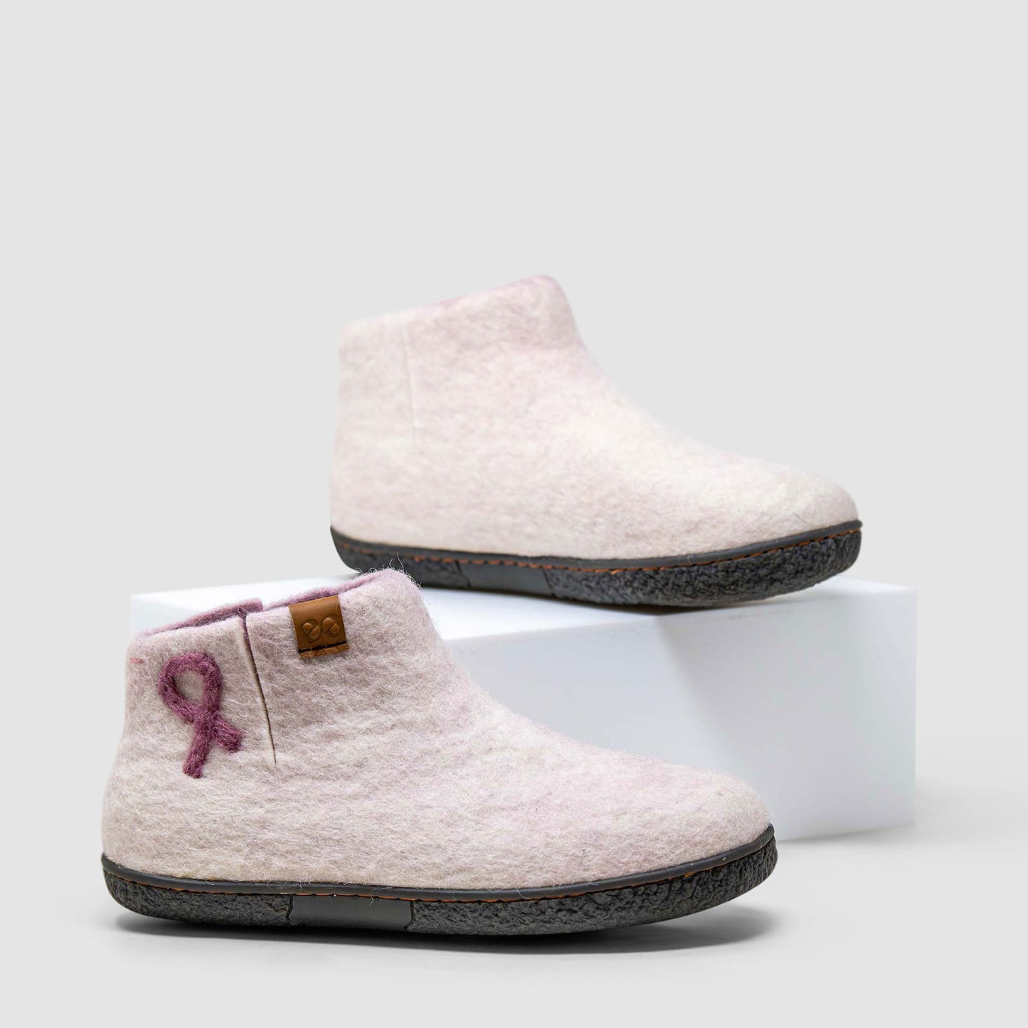 Nepal Wool Slipper | Breast Cancer Ribbon - White Mix
