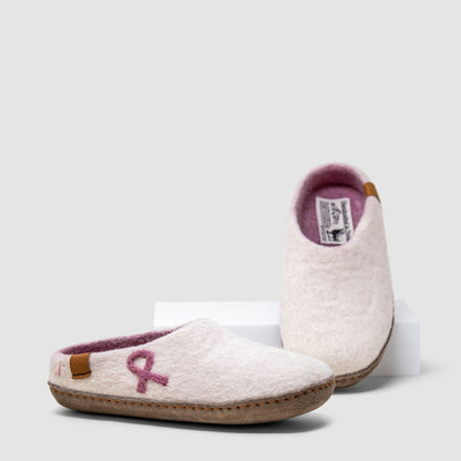 Makalu Wool Slipper | Breast Cancer Ribbon - White Mix