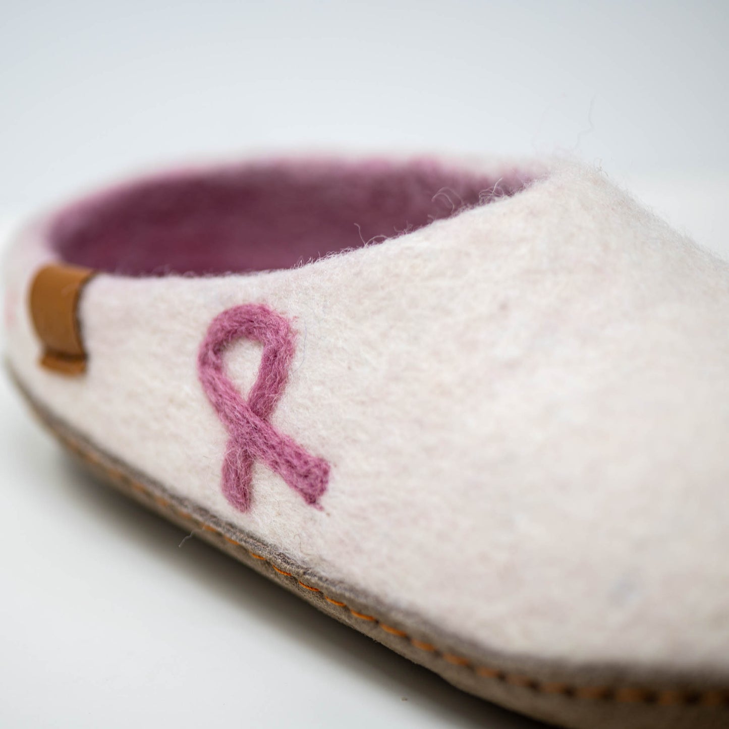 Makalu Wool Slipper | Breast Cancer Ribbon - White Mix