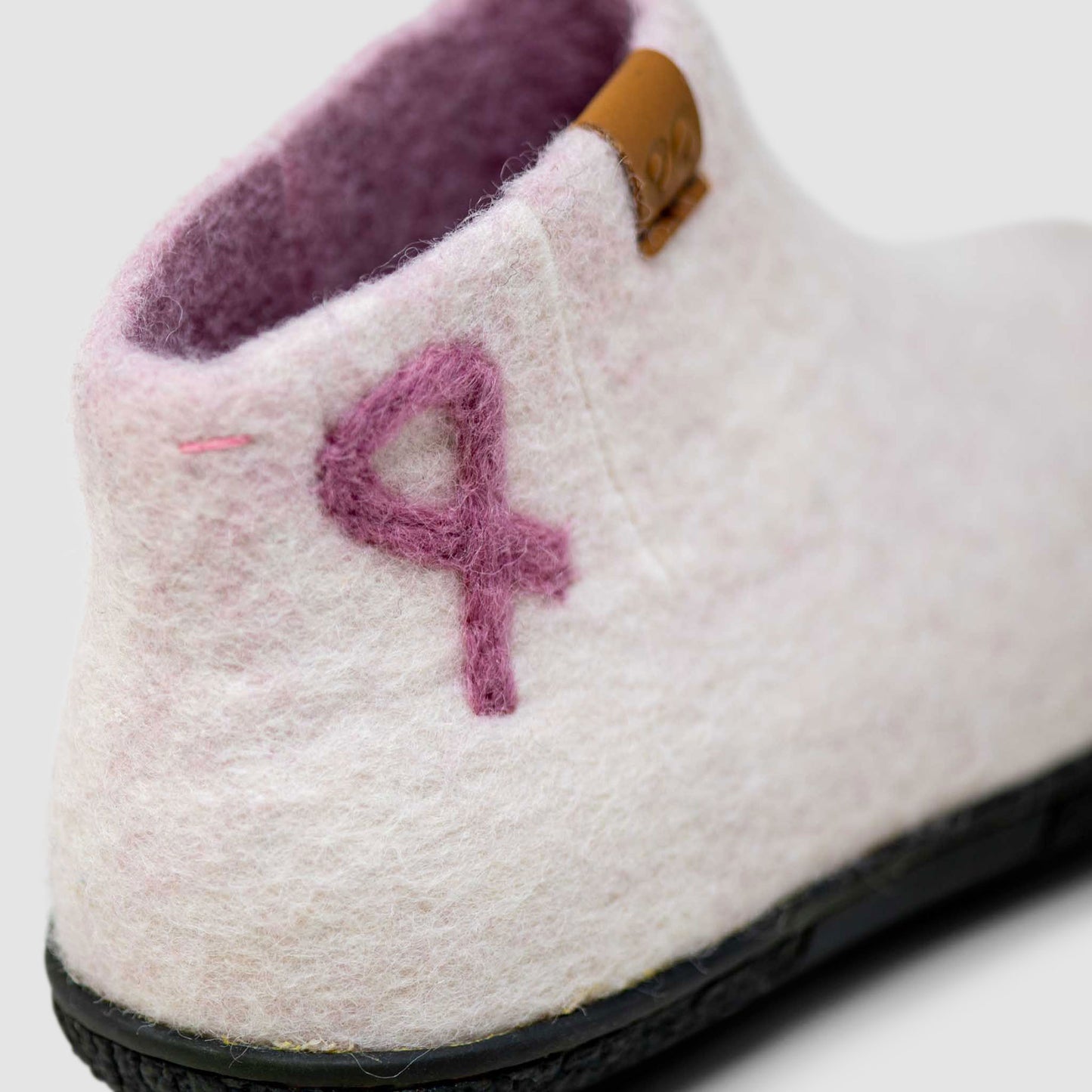 Nepal Wool Slipper | Breast Cancer Ribbon - White Mix