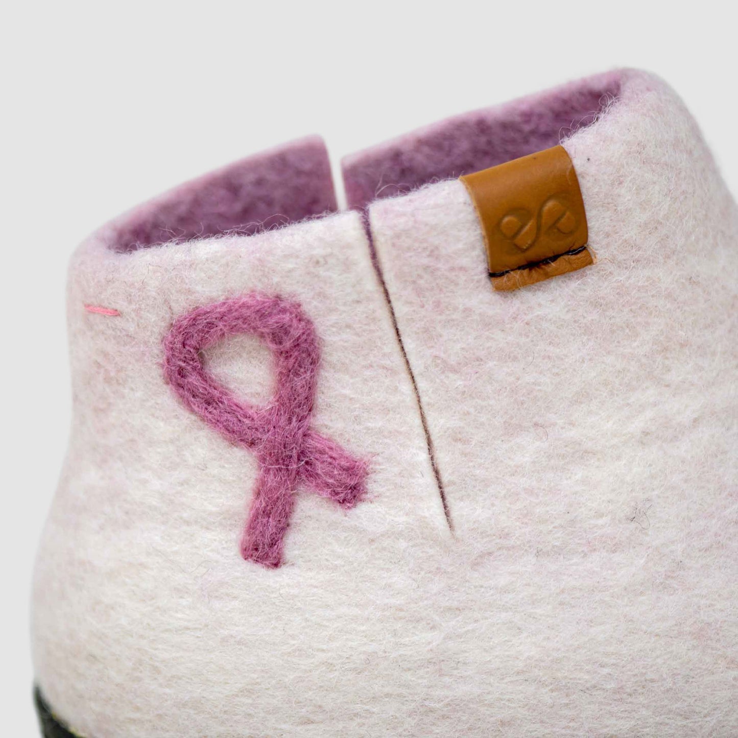 Nepal Wool Slipper | Breast Cancer Ribbon - White Mix