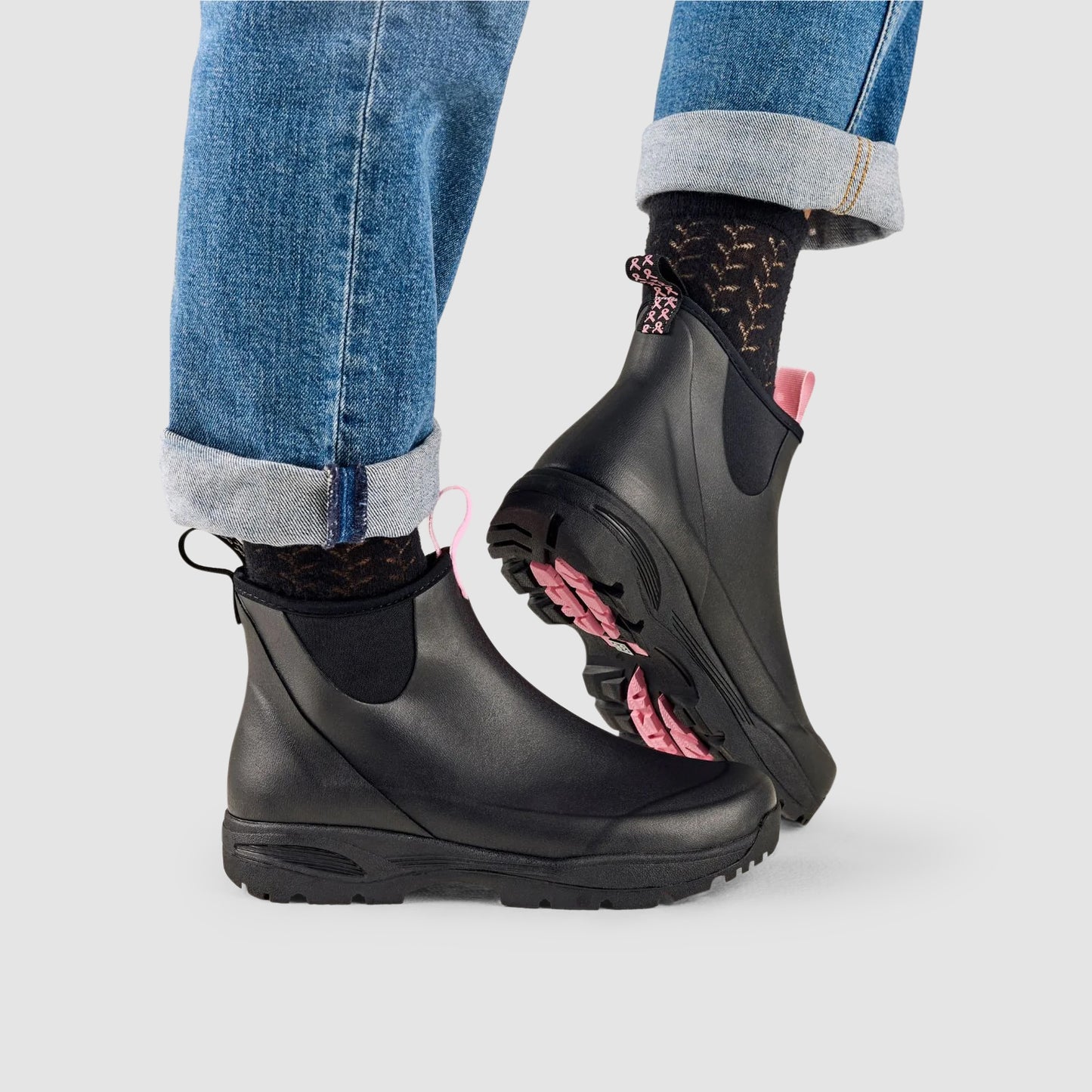 Sky Rubber Rain Boot | Breast Cancer Black - Pink
