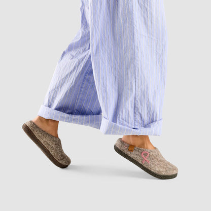 Tibet Wool Slipper | Breast Cancer Ribbon - Grey